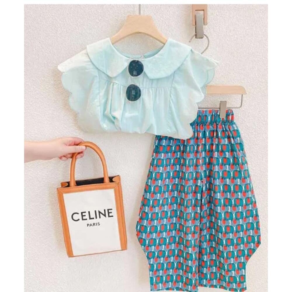 Delia's Kids Casual Sleeveless Lapel T-Shirt Wide Leg Trousers Set | Size 4T
